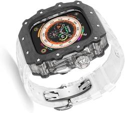 Wtukmo Transparentes Carbonfaser-Uhrengehäuse, Gummi-Silikonband, für Apple Watch Serie 9/8/7/6/5/4/SE, luxuriöses Silikon-Sportarmband + Carbonfaser-Gehäuse-Set, für 45 mm und 44 mm Uhrenzubehör, von Wtukmo