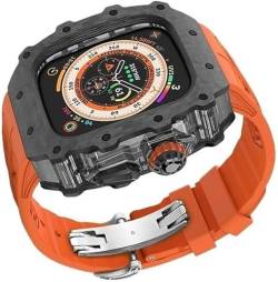 Wtukmo Transparentes Uhrengehäuse aus Karbonfaser, Gummi-Silikonband, für Apple Watch Serie 9/8/7/6/5/4/SE, luxuriöses Silikon-Sportarmband + Kohlefaser-Gehäuse, für 45 mm und 44 mm Uhrenzubehör, 49 von Wtukmo