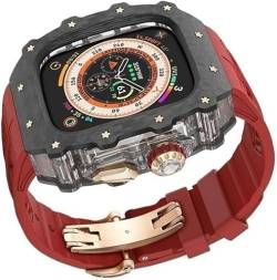 Wtukmo Transparentes Uhrengehäuse aus Karbonfaser, Gummi-Silikonband, für Apple Watch Serie 9/8/7/6/5/4/SE, luxuriöses Silikon-Sportarmband + Kohlefaser-Gehäuse, für 45 mm und 44 mm Uhrenzubehör, 49 von Wtukmo