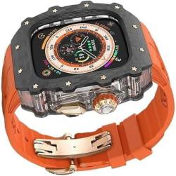 Wtukmo Transparentes Uhrengehäuse aus Karbonfaser, Gummi-Silikonband, für Apple Watch Serie 9/8/7/6/5/4/SE, luxuriöses Silikon-Sportarmband + Kohlefaser-Gehäuse, für 45 mm und 44 mm Uhrenzubehör, von Wtukmo