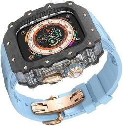 Wtukmo Transparentes Uhrengehäuse aus Karbonfaser, Gummi-Silikonband, für Apple Watch Serie 9/8/7/6/5/4/SE, luxuriöses Silikon-Sportarmband + Kohlefaser-Gehäuse, für 45 mm und 44 mm Uhrenzubehör, von Wtukmo