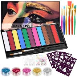 WuGU Kinderschminke Set, 15 Farben Waschbar Face Paint Bodypainting Schminkset mit 8 Pinsel und 40 Schablonen, Karnevalsschminke Faschingsschminke Kinder für Halloween Karneval Fasching von WuGU