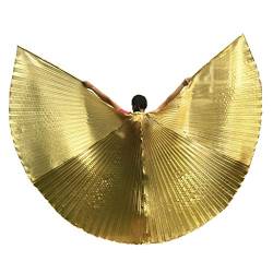 Wuchieal Damen Bauchtanz Kostüm Isis Flügel Profi Tanzflügel mit Stäbchen - Gold - Einheitsgröße von Wuchieal
