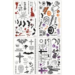 4pcs/Set temporäre Tattoo -Aufkleber Halloween Icons Designs entfernbar wasserdichte temporäre Tattoos Halloween Body Art Sticker Blatt Papier von Wudaizhi