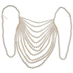 Perlenkörperketten Halskette Für Frauen, Verstellbare Größe Perlen Schulterketten Mode Farbenfange Perlenkörperkettenschmuck von Wudaizhi