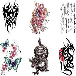 Temporäre Tattoo -aufkleber 6 Blätter Schmetterling Drache Flamme Gefälschte Tattoo Aufkleber Körperkunst Tier Anwendung Für Arm Brust Brustbeine von Wudaizhi