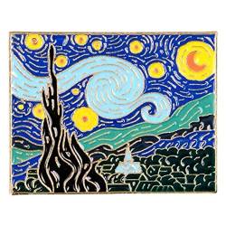 Van Gogh Gemälde Brosche Ruhige Sternenhimmel Mond Nacht Kunstwerke Broschen Romantische Dorfbaumstiftabzeichen Für Bekleidungssäcke Accessoire Diy -handwerk von Wudaizhi