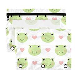 Animal Frog Pink Hearts 3 Ring Binder Pencil Pouch 2 Pack Clear Waterproof Plastic Pencil Case with Zipper Cosmetic Bag Office Document Organizer von Wudan