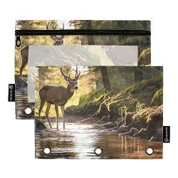 Wudan Forest Jungle Green Deer 3 Ring Binder Pencil Pouch 2 Pack Clear Waterproof Plastic Pencil Case with Zipper Cosmetic Bag Office Document Organizer von Wudan