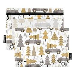 Wudan Gold Christmas Trees Car 3 Ring Binder Pencil Pouch 2 Pack Clear Waterproof Storage Bag Pencilcase With Zipper Stationery Accessories Office Supplies von Wudan