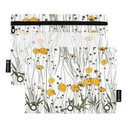 Wudan Meadow Yellow Flowers Floral Pattern 3 Ring Binder Pencil Pouch 2 Pack Plastic Recycled Clear Waterproof Pencil Case with Zipper Stationery Accessories von Wudan