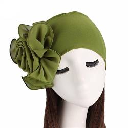 Wudida Blumen-Turban-Kappe, elastisches Kopftuch, bequeme Schlafmütze, Beanie für Krebs, Haarausfall, 1 Stück, Armeegrün von Wudida
