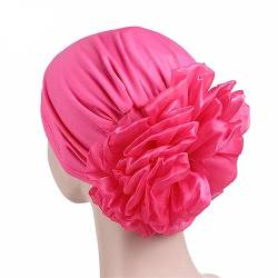 Wudida Blumen-Turban-Kappe, elastisches Kopftuch, bequeme Schlafmütze, Beanie für Krebs, Haarausfall, 1 Stück, Rosenrot von Wudida