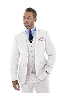 Wudli Herren 3 Stück Leinenanzug Slim Fit Sommer Hochzeit Smoking Bräutigam Retro Blazer Weste Hose, elfenbeinfarben, XX-Large von Wudli