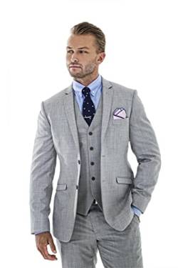 Wudli Herren 3 Stücke Leinen Anzug Slim Fit Sommer Hochzeit Smoking Retro Bräutigam Abschlussball Party Blazer Weste Hosen, Grau, L von Wudli