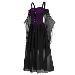 Gothic Halloween Kleid Kostüm Damen | Gothic Kleid Mesh Bandage Maxikleid Mittelalter Kleidung Vintage Schulterfrei Kleider | Festliches Vintage Schwarz Hexenkleid Cosplay Club Party Kostü e von Wukesify