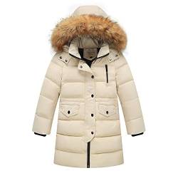 Wulide Kinder Mädchen Daunenjacken Winterjacke Daunenmantel mit Kapuze, Beige, Gr.134/140(Herstellgröße:140) von Wulide