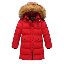 Wulide Kinder Mädchen Daunenjacken Winterjacke Daunenmantel mit Kapuze, Rot, Gr.98(Herstellgröße:100) von Wulide