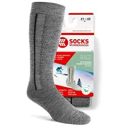 Wundersocks Skisocken & Skitouren für Herren und Damen [Made in Italy] 78% Merino Wolle, mulesingfrei, warme Funktionssocken, leicht gepolsterte Kniestrümpfe RACE (36/38, Grau) von Wundersocks