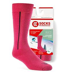 Wundersocks Skisocken & Skitouren für Herren und Damen [Made in Italy] 78% Merino Wolle, mulesingfrei, warme Funktionssocken, leicht gepolsterte Kniestrümpfe RACE (38/41, Pink) von Wundersocks