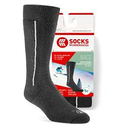 Wundersocks Skisocken & Skitouren für Herren und Damen [Made in Italy] 78% Merino Wolle, mulesingfrei, warme Funktionssocken, leicht gepolsterte Kniestrümpfe RACE (38/41, Schwarz) von Wundersocks