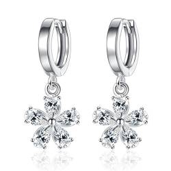 Damen-Ohrhänger 925 Silber mit Blume Zirkonia Crystal Clip On Ohrringe für Frauen Mädchen 3A Zirkon Ohrringe Damen elegante Ohrringe von Wunhope