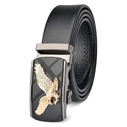 Ledergürtel Herren Business Echtleder Gürtel mit Automatikschließe Adler-form Jeansgürtel Metall Ledergürtel Denim Täglich für männer 38mm breit ,ca. 3-4mm stark Einstellbar (Gold-schwarz, 120 CM) von Wunhope