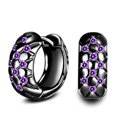 Ohrringe Damen Mädchen 925er Sterling Silber Amethyst Antiallergie Mode Wide Creolen als Geschenke (Schwarz) von Wunhope