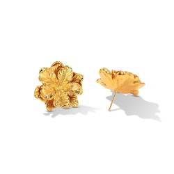 Wunhope 1Paare Ohrringe Damen 925er Silbert Mode Rose Blumen Studs Golden Mode Frauen Liebe Ohrstecker (Golden) von Wunhope