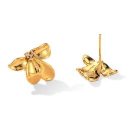 Wunhope 1Paare Ohrringe Damen 925er Silbert Vintage Kapok Blumen Studs Mode Frauen Liebe Ohrstecker (Golden) von Wunhope