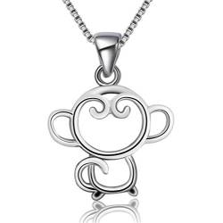 Wunhope Damen Frauen Halskette 925er Sterling Silber AFFE Maskottchen Mode Einfach Glänzend Wild Claviclehalskette- Kette+Anhänger von Wunhope