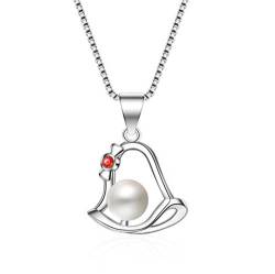 Wunhope Damen Frauen Halskette 925er Sterling Silber Eingelegte Perlen Glocken Niedlich Mode Einfach Claviclehalskette- Kette+Anhänger von Wunhope