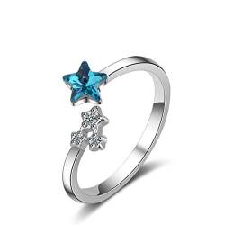 Wunhope Damen Ring 925 Silber Einfache AAA Zirkonia Blau Sterne Mode Öffnen Hochzeitring eheringe Bandring verlobungsringe verstellbar von Wunhope