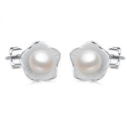 Wunhope Ohrringe Damen Mädchen 925er Sterling Silber Hypoallergen Einfache Mode Blumen Perlen Klein Edel Stecker von Wunhope