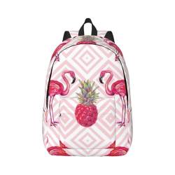 Wurton Flamingo Rosa Ananas Print Canvas Rucksack Unisex Niedlicher Rucksack Für Reisen Sport Ästhetische Lässige Rucksack, Schwarz , S von Wurton