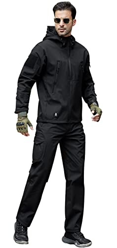 Wuzfully Herren Trainingsanzüge Softshell Wasserdichter Reißverschluss Militär Fleece Jacke Tactical Hose Set von Wuzfully