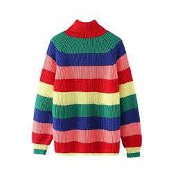 Wvapzxx Damen Regenbogen Farbe Pullover Hoher Ausschnitt Lange Ärmel Damen Strickwaren Lässiger Pullover Strickoberteil Herbst Winter, multi, L von Wvapzxx