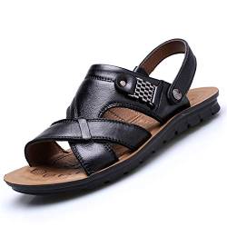 Herren Sandalen Echtes Leder Sommer Weiche Schuhe Strand Herrensandalen Hochwertige Sandalen Hausschuhe Böhmen Größe 38-48,Schwarz,44 von Wxyfl