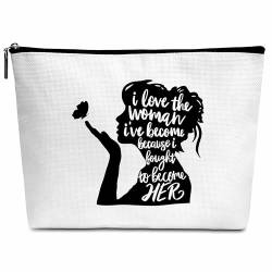 Inspirierende Geschenke, positives Zitat, Make-up-Tasche, Geschenke für Frauen, starke Frau, Make-up-Tasche, Geburtstagsgeschenk für Frau, Mädchen, Mutter, Tochter, Besties-A35, Weiss/opulenter Garten von Wybgno