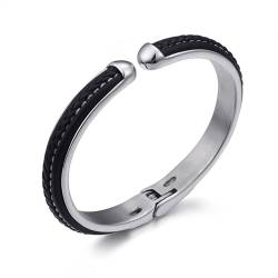 Armband Schwarz Edelstahl, Lederarmbänder Jungs C-Form Einfach 21CM Rostfreier Stahl für Männer Frauen von Wycian