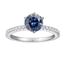 Damen Ring Zart, Silber Ring 925 Größe 50 (15.9) 1 Moissanit 1Ct Rundschliff Weiß Npassbar Für Hochzeit Modeschmuck Ringe Damen von Wycian