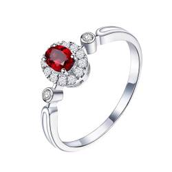 Damen Ringe Vintage, Eheringe Weissgold Frau 18 Karat Weißgold Blume Lab Rubin 0.36CT Rot Ovalschliff VVS mit Diamant Weiß Größe 53 (16.9) Npassbar von Wycian