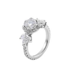 Eheringe Lesben, Ring Moissanite Damen 14 Karat Weißgold Größe 62 (19.7) 1 Moissanit 1Ct Rundschliff Weiß Gravur Für Verlobung von Wycian