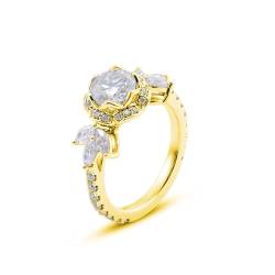 Engagement Ring Decoration, Gold Ringe Frauen 14K Gelbgold Größe 49 (15.6) 1 Moissanit 1Ct Rundschliff Weiß Npassbar Für Valentinstag von Wycian