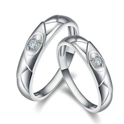 Engagement Ring Decoration, Silberne Ringe Frauen Set 18 Karat Weißgold AU750 2 Lab Diamant 0.04CT Ij Rundschliff VVS Mit von Wycian