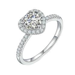 Engagement Ring For Women, Freundschaftsringe Damen 925 Silber Größe 49 (15.6) 1 Moissanit 1Ct Rundschliff Weiß Gravur Für Jahrestag von Wycian