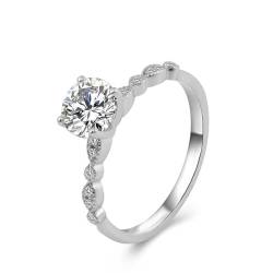 Engagement Ring Women, Damen Ringe Diamanten 14 Karat Weißgold Größe 45 (14.3) 1 Moissanit 1Ct Rundschliff Weiß Npassbar Für Muttertag von Wycian