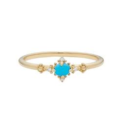 Engagement Ring Women, Diamant Ring Kostüm 9 Karat Gelbgold 9K 5.88Mm Größe 54 (17.2) Türkis Ovalschliff Blau Personalisiert Für Verlobung von Wycian