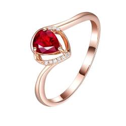 Finger Ringe Women, Engagement Ring For Women 18K Gold Roségold Lab Rubin 0.5CT Taubenblutrot Tropfenschliff VVS mit Diamant Weiß Größe 50 (15.9) von Wycian