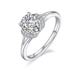 Frauen Ring Mit Gravur, Damenring Diamant 925 Silber Größe 54 (17.2) 1 Moissanit 1Ct Rundschliff D Farbe Personalisiert Für Jahrestag von Wycian